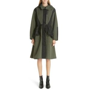 SANDY LIANG Olive Black TURNER Lace Ruffle Peplum Hooded Anorak Coat Jacket 8 40